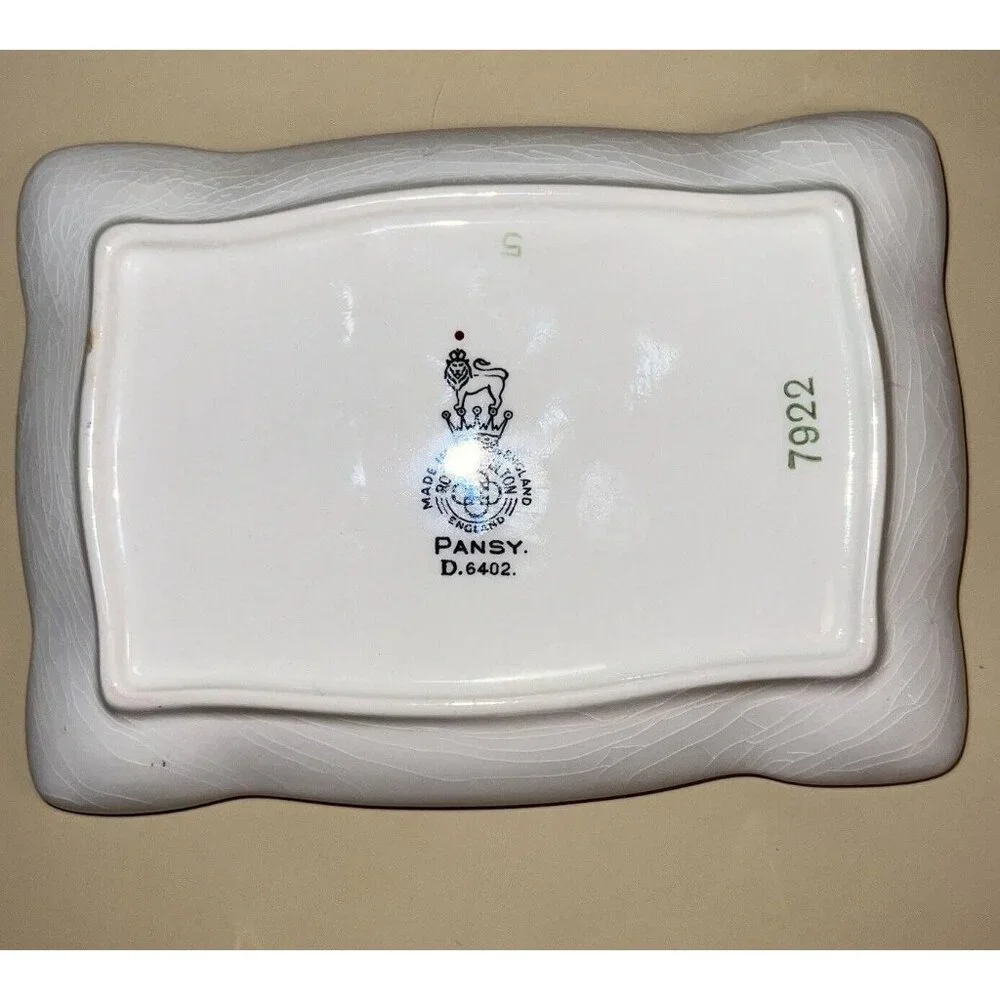 ROYAL DOULTON Porcelain Hair Pin Tray Dish Vanity Pansy 1950s D.6402 7922
